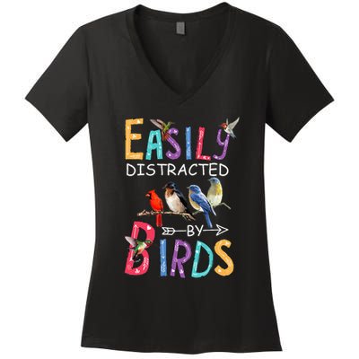 Easily Distracted By Birds Funny Bird Women's V-Neck T-Shirt