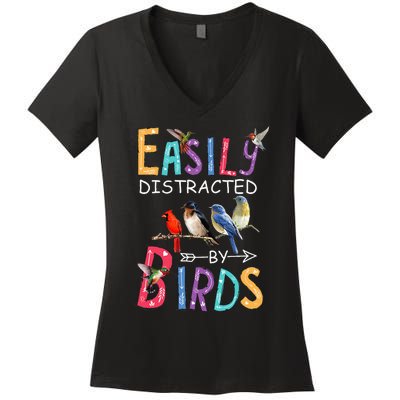 Easily Distracted By Birds Funny Bird Women's V-Neck T-Shirt