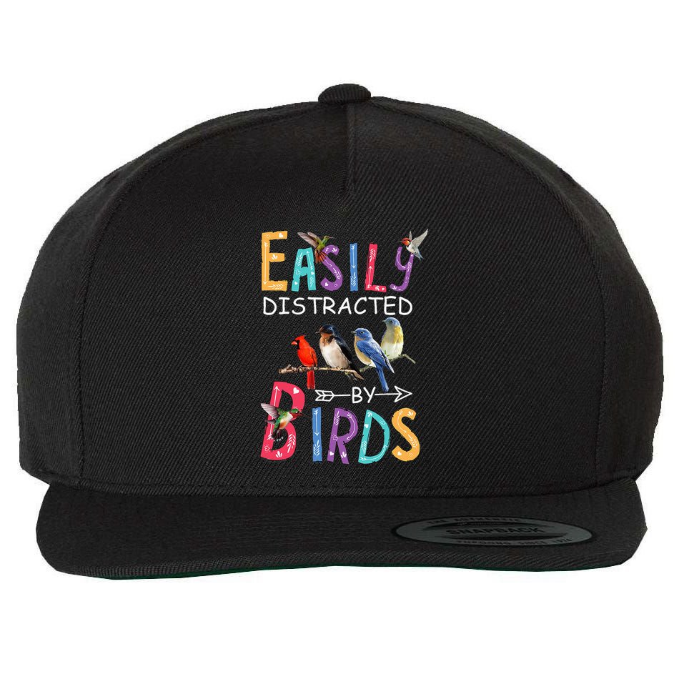 Easily Distracted By Birds Funny Bird Wool Snapback Cap