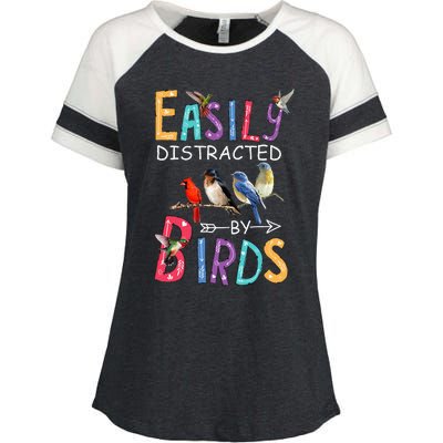 Easily Distracted By Birds Funny Bird Enza Ladies Jersey Colorblock Tee