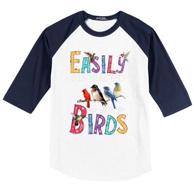 Easily Distracted By Birds Funny Bird Baseball Sleeve Shirt