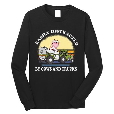 Easily Distracted By Cows And Trucks Funny Cow Farmers Long Sleeve Shirt