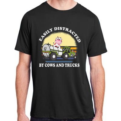 Easily Distracted By Cows And Trucks Funny Cow Farmers Adult ChromaSoft Performance T-Shirt