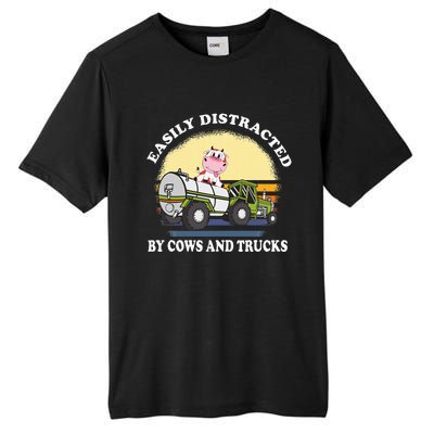 Easily Distracted By Cows And Trucks Funny Cow Farmers Tall Fusion ChromaSoft Performance T-Shirt