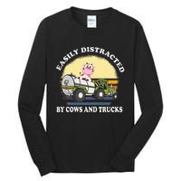 Easily Distracted By Cows And Trucks Funny Cow Farmers Tall Long Sleeve T-Shirt