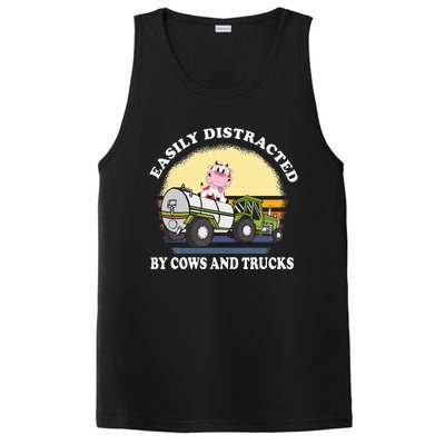 Easily Distracted By Cows And Trucks Funny Cow Farmers PosiCharge Competitor Tank