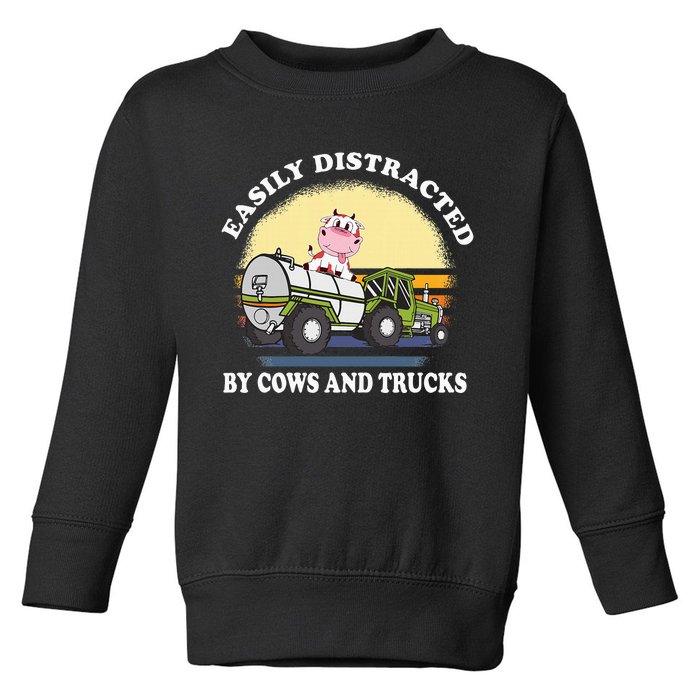 Easily Distracted By Cows And Trucks Funny Cow Farmers Toddler Sweatshirt