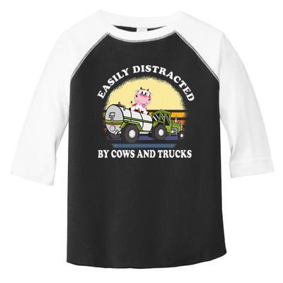 Easily Distracted By Cows And Trucks Funny Cow Farmers Toddler Fine Jersey T-Shirt