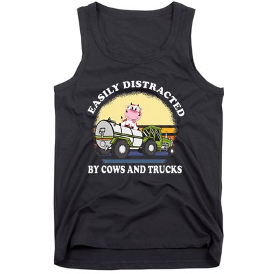 Easily Distracted By Cows And Trucks Funny Cow Farmers Tank Top