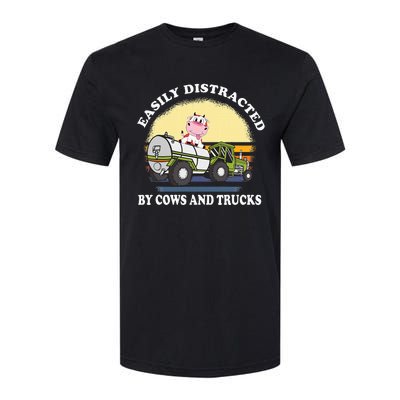 Easily Distracted By Cows And Trucks Funny Cow Farmers Softstyle CVC T-Shirt