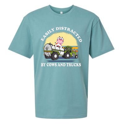 Easily Distracted By Cows And Trucks Funny Cow Farmers Sueded Cloud Jersey T-Shirt