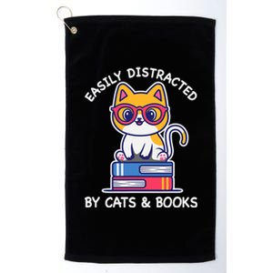 Easily Distracted By Cats And Books Cat & Book Lover Gift Platinum Collection Golf Towel