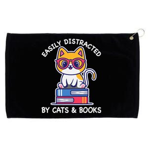 Easily Distracted By Cats And Books Cat & Book Lover Gift Grommeted Golf Towel