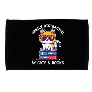 Easily Distracted By Cats And Books Cat & Book Lover Gift Microfiber Hand Towel