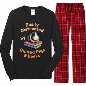 Easily Distracted By Guinea Pigs & Books Funny Guinea Pig Long Sleeve Pajama Set