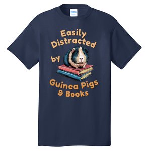 Easily Distracted By Guinea Pigs & Books Funny Guinea Pig Tall T-Shirt