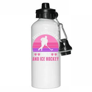 Easily Distracted By Ice Hockey And Dogs Ice Hockey Gift Aluminum Water Bottle