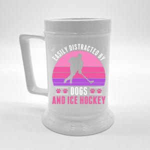 Easily Distracted By Ice Hockey And Dogs Ice Hockey Gift Beer Stein