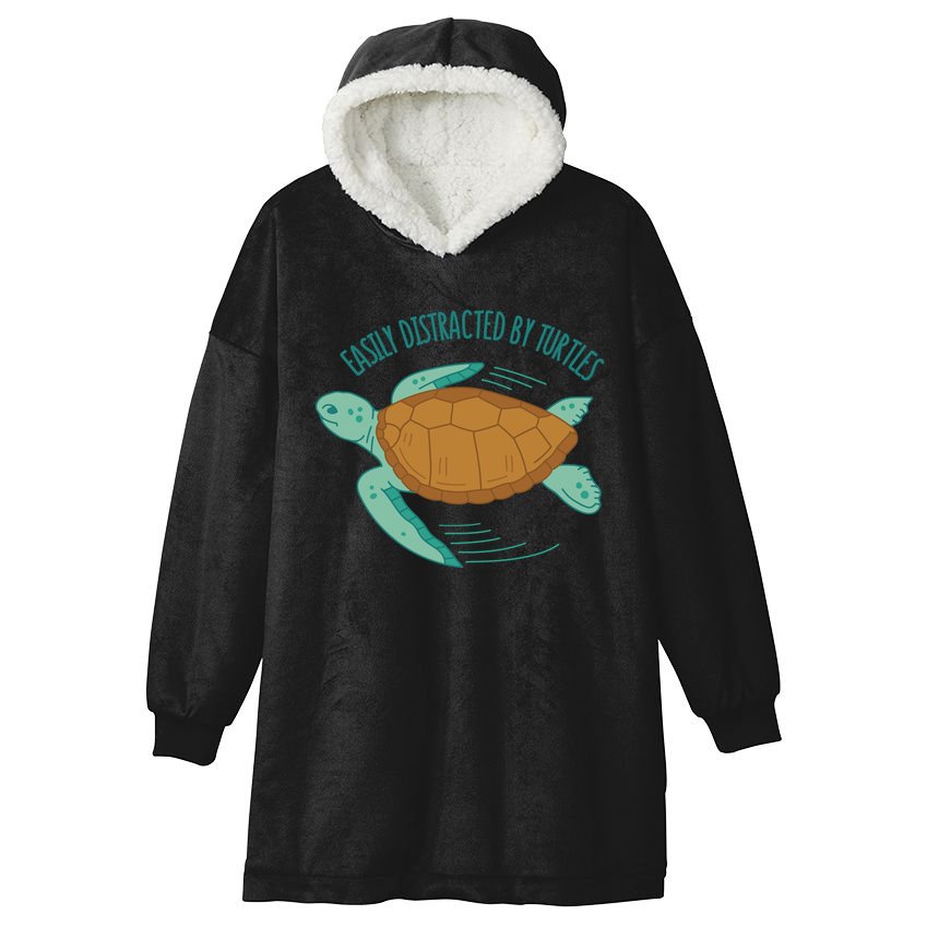 Easily Distracted By Turtles Hooded Wearable Blanket
