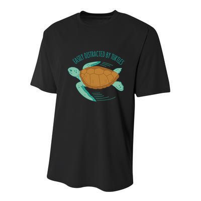 Easily Distracted By Turtles Youth Performance Sprint T-Shirt