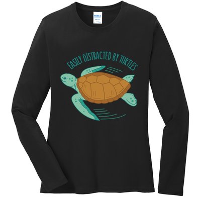 Easily Distracted By Turtles Ladies Long Sleeve Shirt