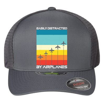 Easily Distracted By Airplanes Airplane Pilot Aircraft Flexfit Unipanel Trucker Cap