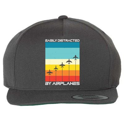 Easily Distracted By Airplanes Airplane Pilot Aircraft Wool Snapback Cap