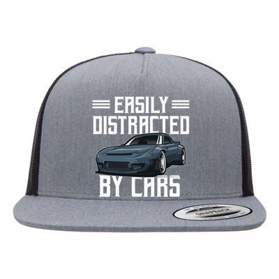 Easily Distracted By Cars Racing Cars Fans Present Flat Bill Trucker Hat