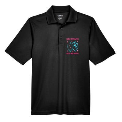 Easily Distracted By Dogs And Horses Funny Farm Animal Lover Men's Origin Performance Pique Polo