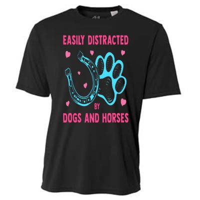 Easily Distracted By Dogs And Horses Funny Farm Animal Lover Cooling Performance Crew T-Shirt