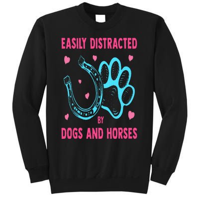 Easily Distracted By Dogs And Horses Funny Farm Animal Lover Sweatshirt