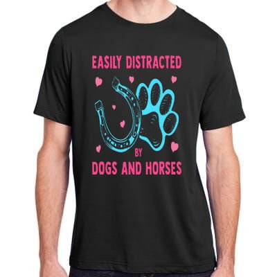 Easily Distracted By Dogs And Horses Funny Farm Animal Lover Adult ChromaSoft Performance T-Shirt