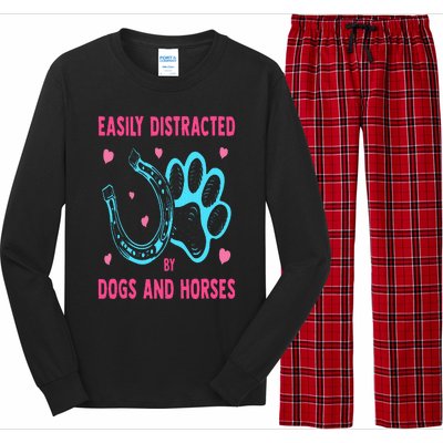 Easily Distracted By Dogs And Horses Funny Farm Animal Lover Long Sleeve Pajama Set