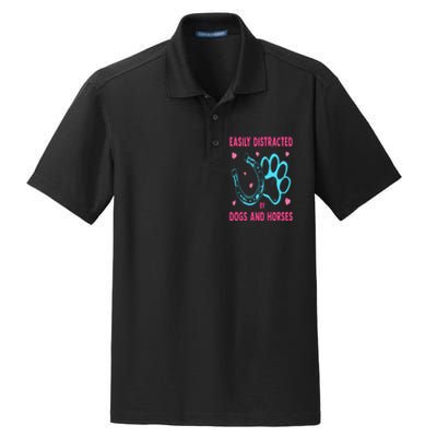 Easily Distracted By Dogs And Horses Funny Farm Animal Lover Dry Zone Grid Polo