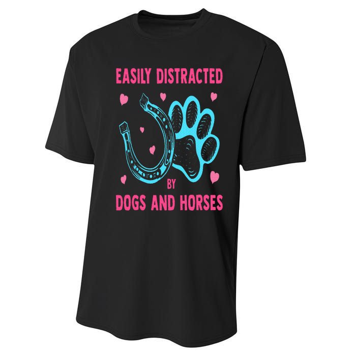 Easily Distracted By Dogs And Horses Funny Farm Animal Lover Performance Sprint T-Shirt