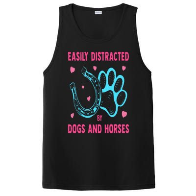 Easily Distracted By Dogs And Horses Funny Farm Animal Lover PosiCharge Competitor Tank