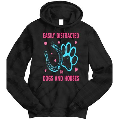 Easily Distracted By Dogs And Horses Funny Farm Animal Lover Tie Dye Hoodie