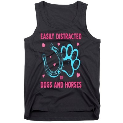 Easily Distracted By Dogs And Horses Funny Farm Animal Lover Tank Top