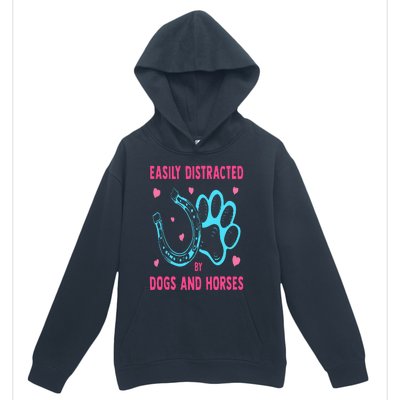 Easily Distracted By Dogs And Horses Funny Farm Animal Lover Urban Pullover Hoodie