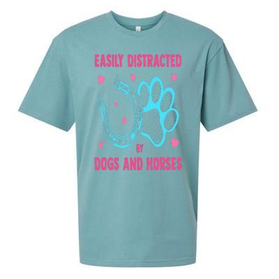 Easily Distracted By Dogs And Horses Funny Farm Animal Lover Sueded Cloud Jersey T-Shirt