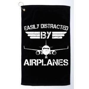 Easily Distracted By Airplanes Aviation Pilot Airplane Lover Platinum Collection Golf Towel