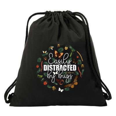 Easily Distracted By Bugs Funny Bug Insects Science Drawstring Bag