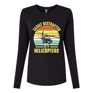 Easily Distracted By Helicopters Funny Helicopter Pilot Gift Womens Cotton Relaxed Long Sleeve T-Shirt