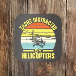 Easily Distracted By Helicopters Funny Helicopter Pilot Gift Coaster