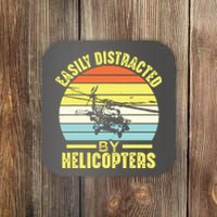 Easily Distracted By Helicopters Funny Helicopter Pilot Gift Coaster