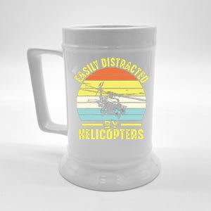 Easily Distracted By Helicopters Funny Helicopter Pilot Gift Beer Stein