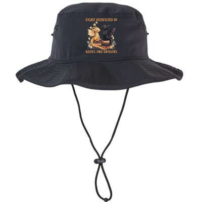 Easily Distracted By Books & Dragons Librarian Book Lover  Legacy Cool Fit Booney Bucket Hat