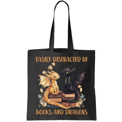 Easily Distracted By Books & Dragons Librarian Book Lover  Tote Bag