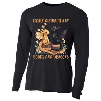 Easily Distracted By Books & Dragons Librarian Book Lover  Cooling Performance Long Sleeve Crew