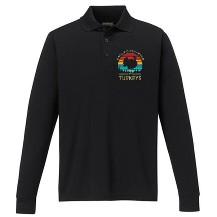 Easily Distracted By Turkeys Performance Long Sleeve Polo